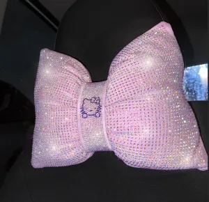 (2 Pack) Ultra Bling Car Pillow Bowknot Headrest (Purple blue cat)
