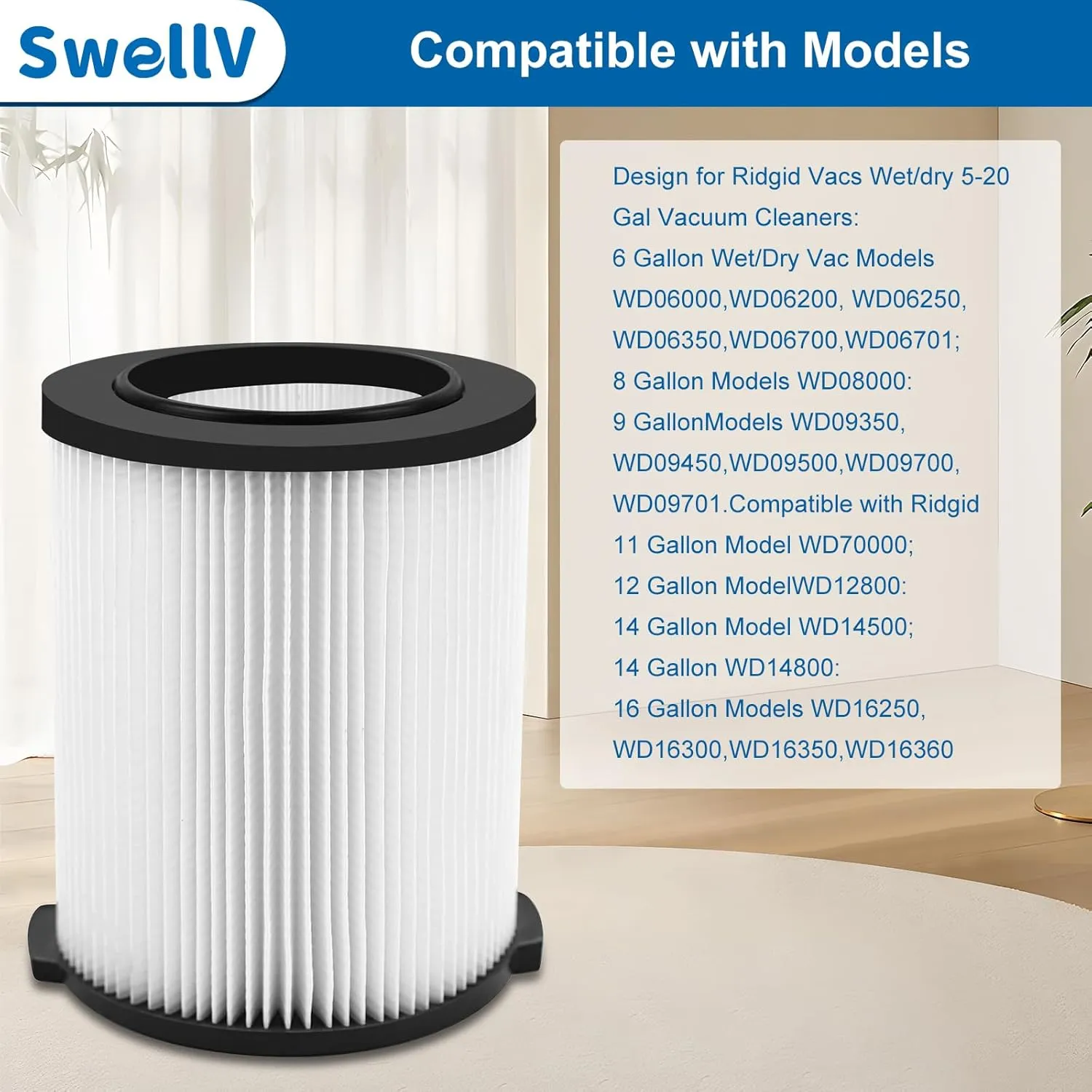 2 Pack VF4000 Replacement Filter Compatible with RIDGID Vacs Wet Dry 5-20 Gal& 6-9 Gal Husky Vacuum & CRAFTSMAN Shop Vacuum 17816 9-17816, Standard Wet and Dry Vacuum Cleaner Filter Vf4000
