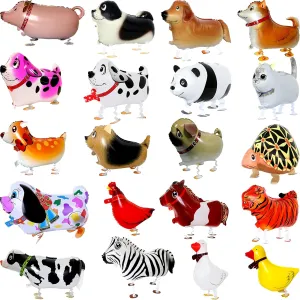 20 Pieces Walking Animal Balloons Cartoon Animals Foil Balloon Pet Air Walker Balloons Farm Animal Balloons for Kids Animal Theme Birthday Party Baby Shower Decor