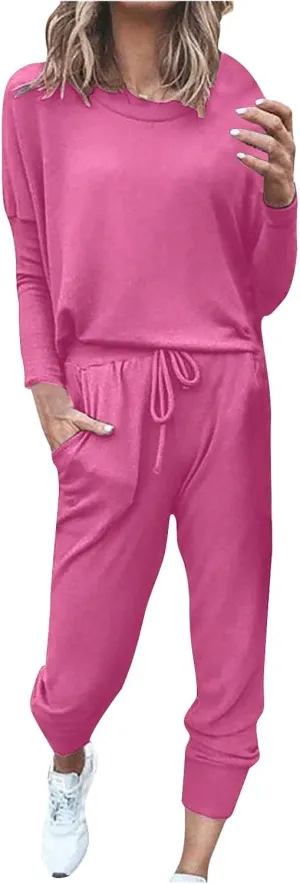 2025 Summer Sports 2 Piece Set,Lounge Sets Lightweight Crewneck Pullover Tops & Long Pants Tracksuit