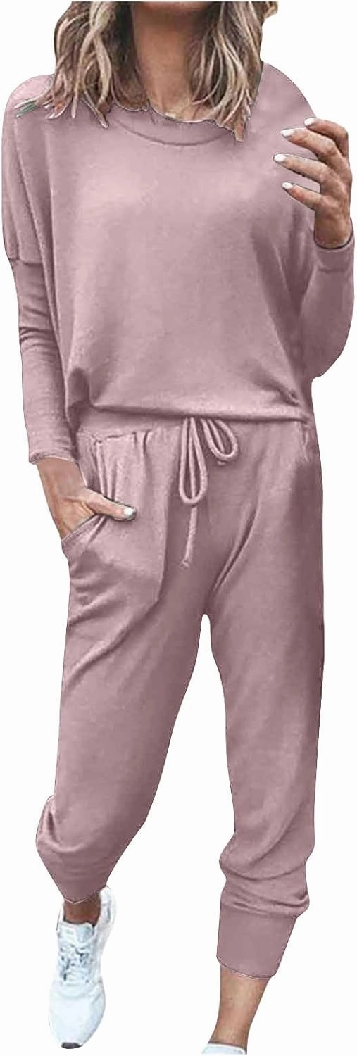 2025 Summer Sports 2 Piece Set,Lounge Sets Lightweight Crewneck Pullover Tops & Long Pants Tracksuit
