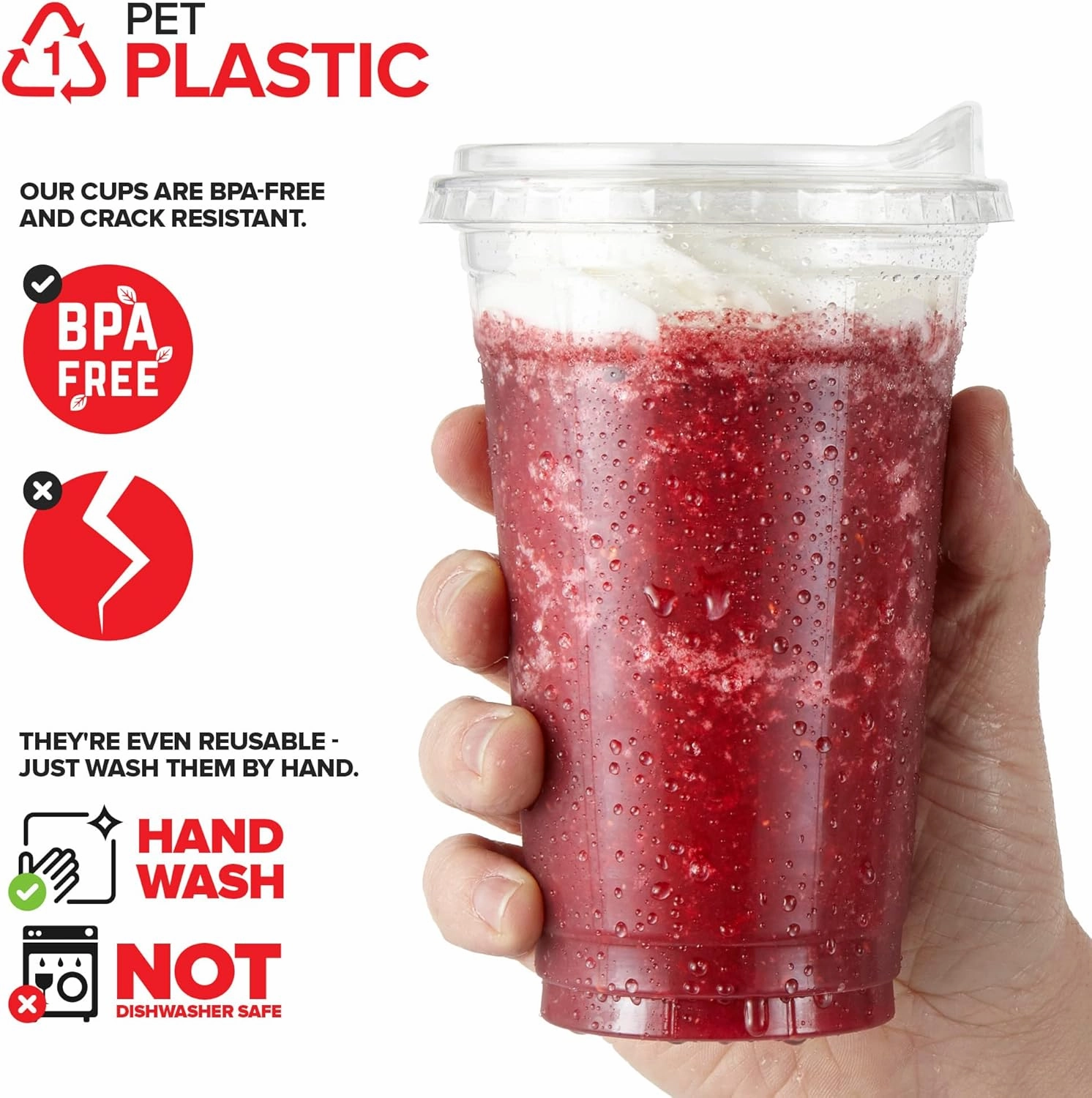 20 oz Clear Plastic Cups with Lids Disposable, Togo Drinking Cup with Strawless Sip Lid for Smoothie, Cold Brew Iced Coffee, Lemonade, Ice Latte, Boba, Party Drinks, Bulk, 20 Ounce (Set of 50)