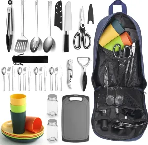 23 Pieces Cookware Kit,Portable Camping Cookware Set, Portable Outdoor Cooking and BBQ Ware for  Backpacking, Hiking  ﻿