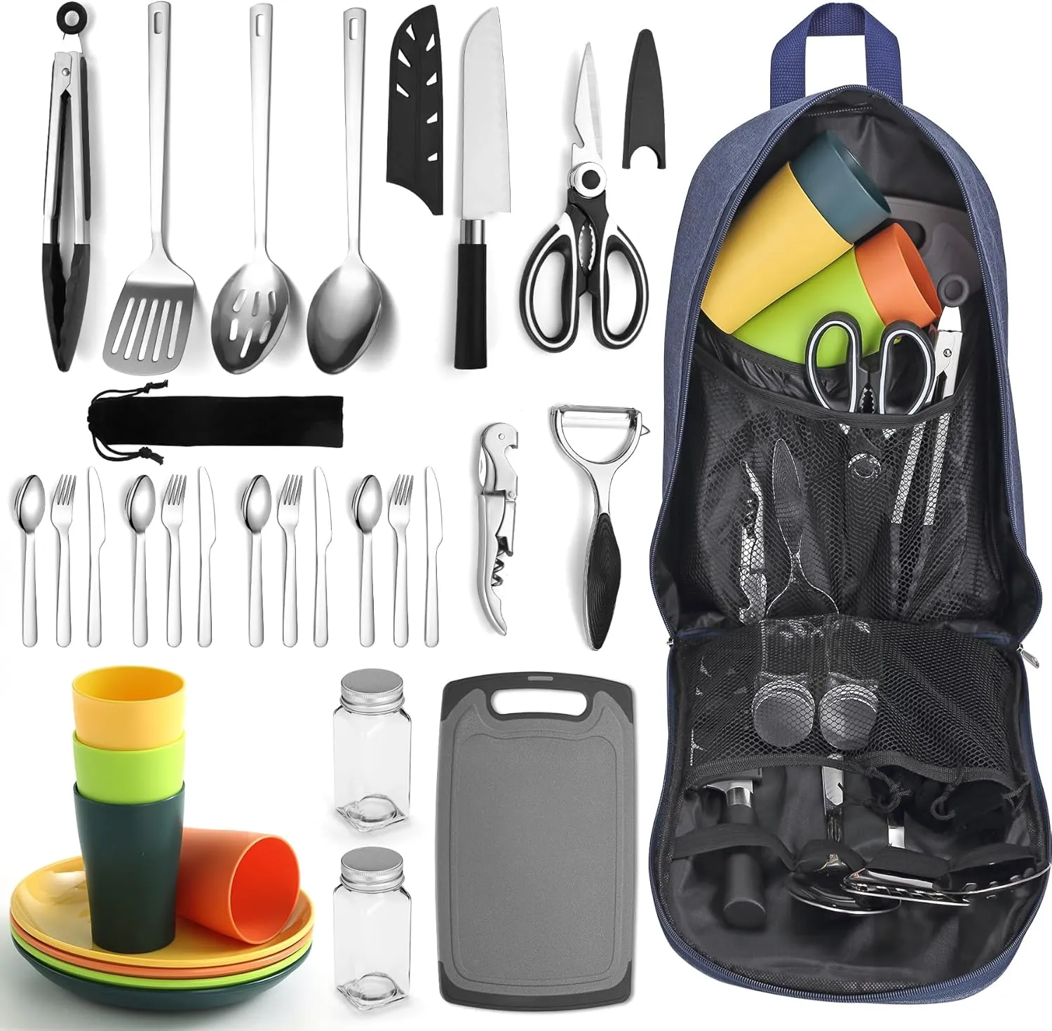 23 Pieces Cookware Kit,Portable Camping Cookware Set, Portable Outdoor Cooking and BBQ Ware for  Backpacking, Hiking  ﻿