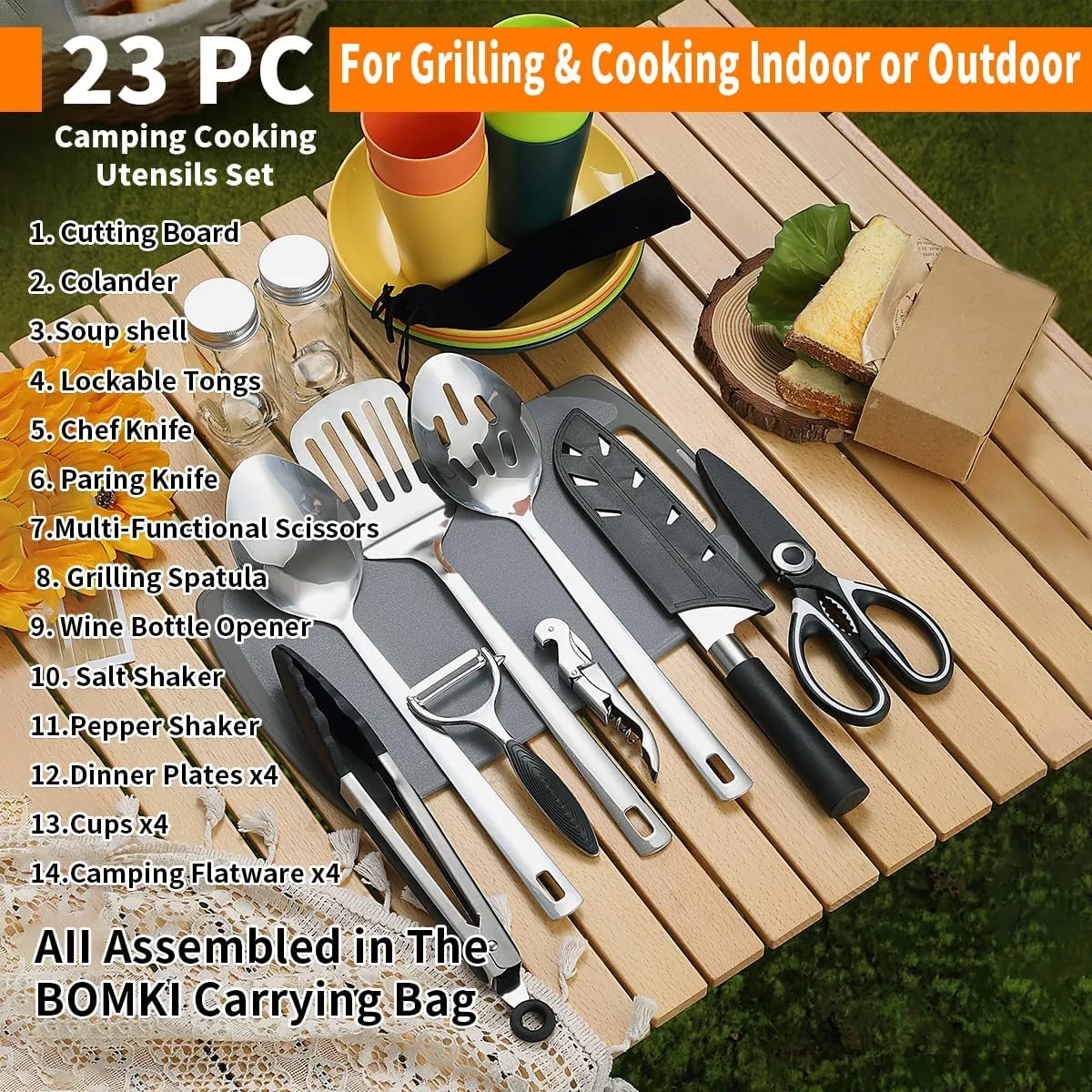 23 Pieces Cookware Kit,Portable Camping Cookware Set, Portable Outdoor Cooking and BBQ Ware for  Backpacking, Hiking  ﻿