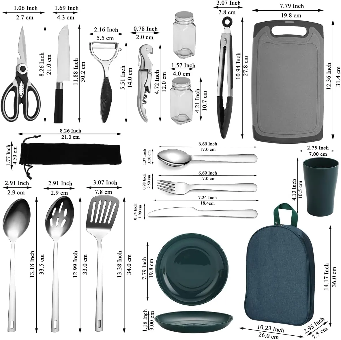23 Pieces Cookware Kit,Portable Camping Cookware Set, Portable Outdoor Cooking and BBQ Ware for  Backpacking, Hiking  ﻿