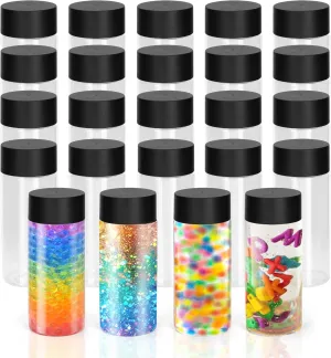 24 Pcs Clear Plastic Bottles Empty Sensory Bottles with Caps,10 Oz/ 300 ml PET Plastic Juice Reusable Leakproof Drink Container Bulk for Juice Milk (Black Lid)