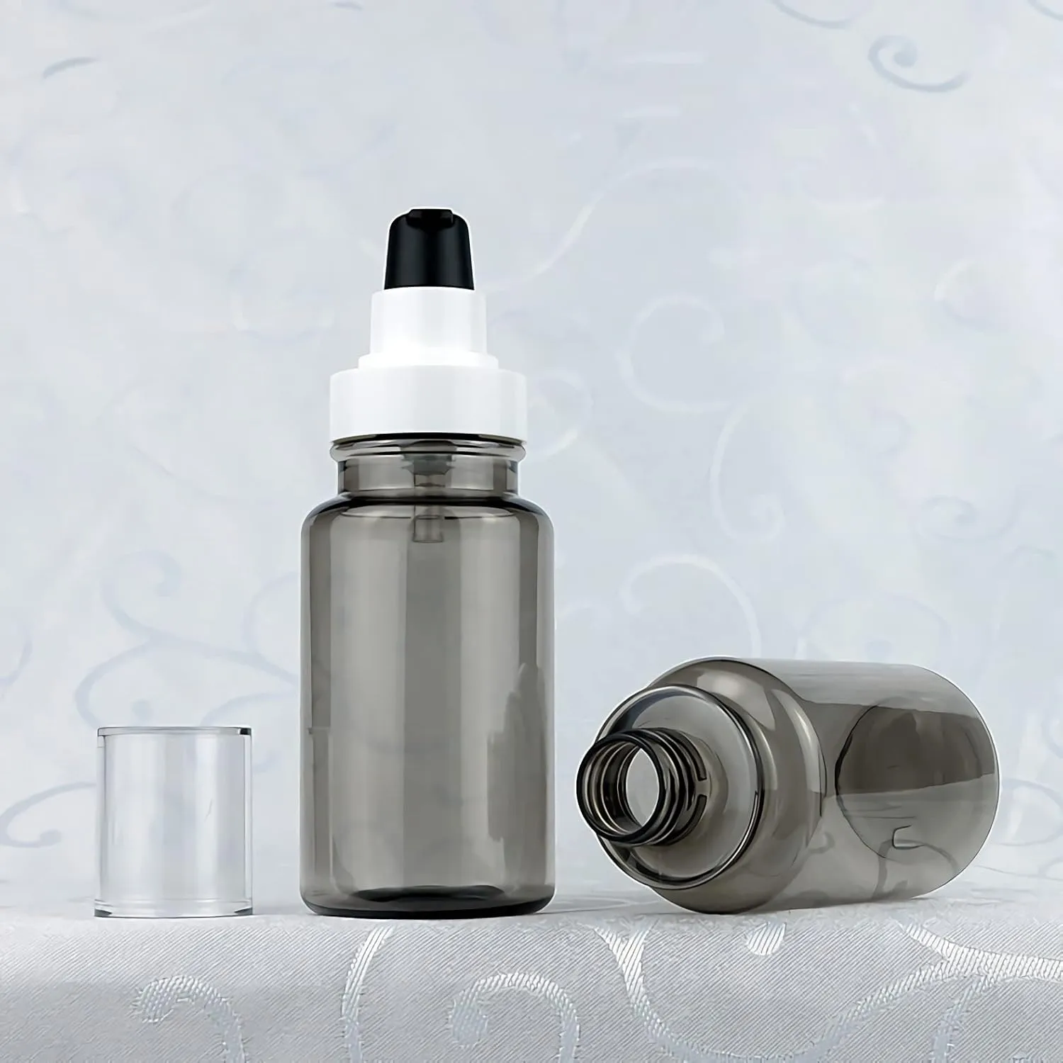 24 Pieces 100 ml Black Translucent Dispenser Lotion Bottles with Pump & 2 Piece Funnel, 100ml Empty PET Plastic Lotion Pump Bottle Cosmetic Gel, Travel Container for Cosmetic (Black 60ml)