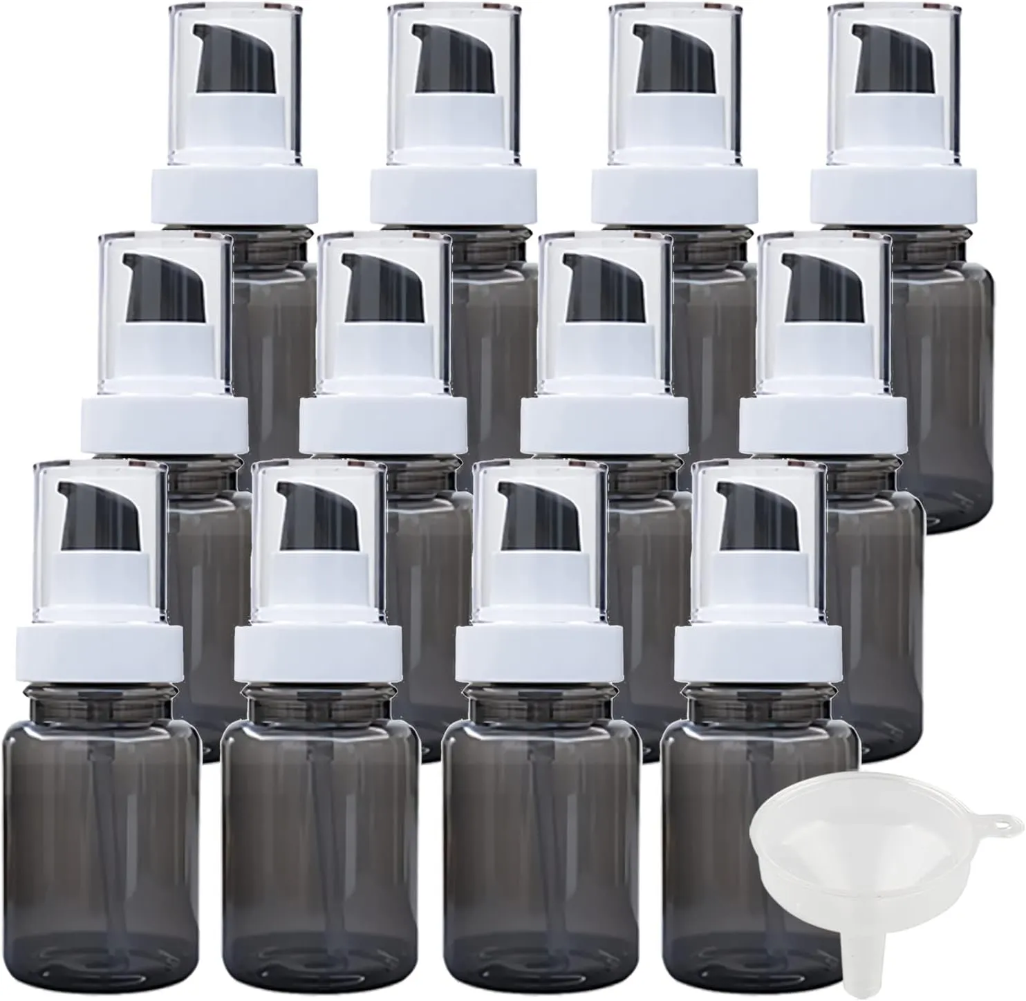 24 Pieces 100 ml Black Translucent Dispenser Lotion Bottles with Pump & 2 Piece Funnel, 100ml Empty PET Plastic Lotion Pump Bottle Cosmetic Gel, Travel Container for Cosmetic (Black 60ml)