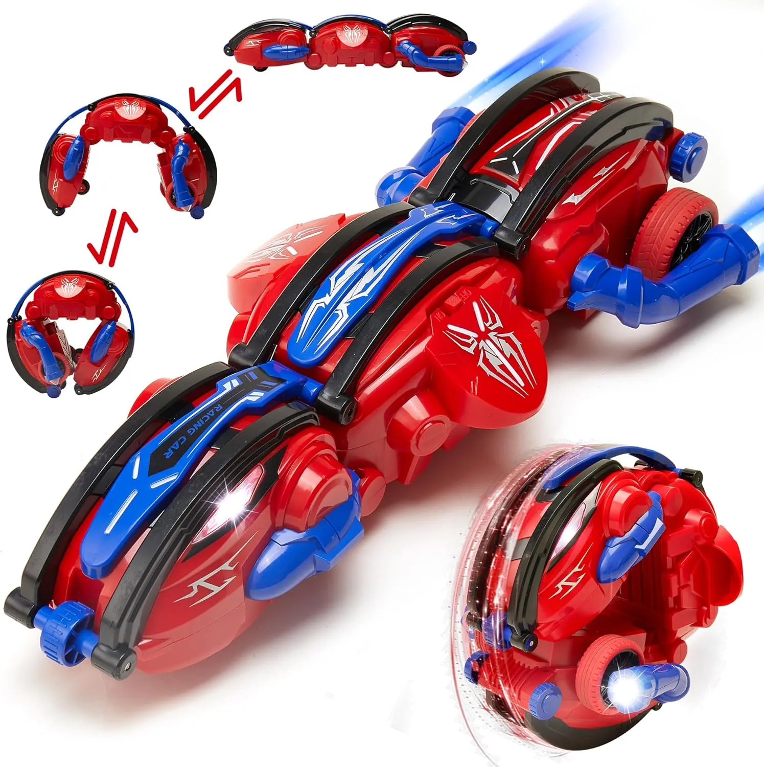 2.4Ghz Spider RC Car with LED Lights, 360 Rolling Remote Control Stunt Car for Kids 6-13, Rechargeable Indoor Outdoor Spider Toy