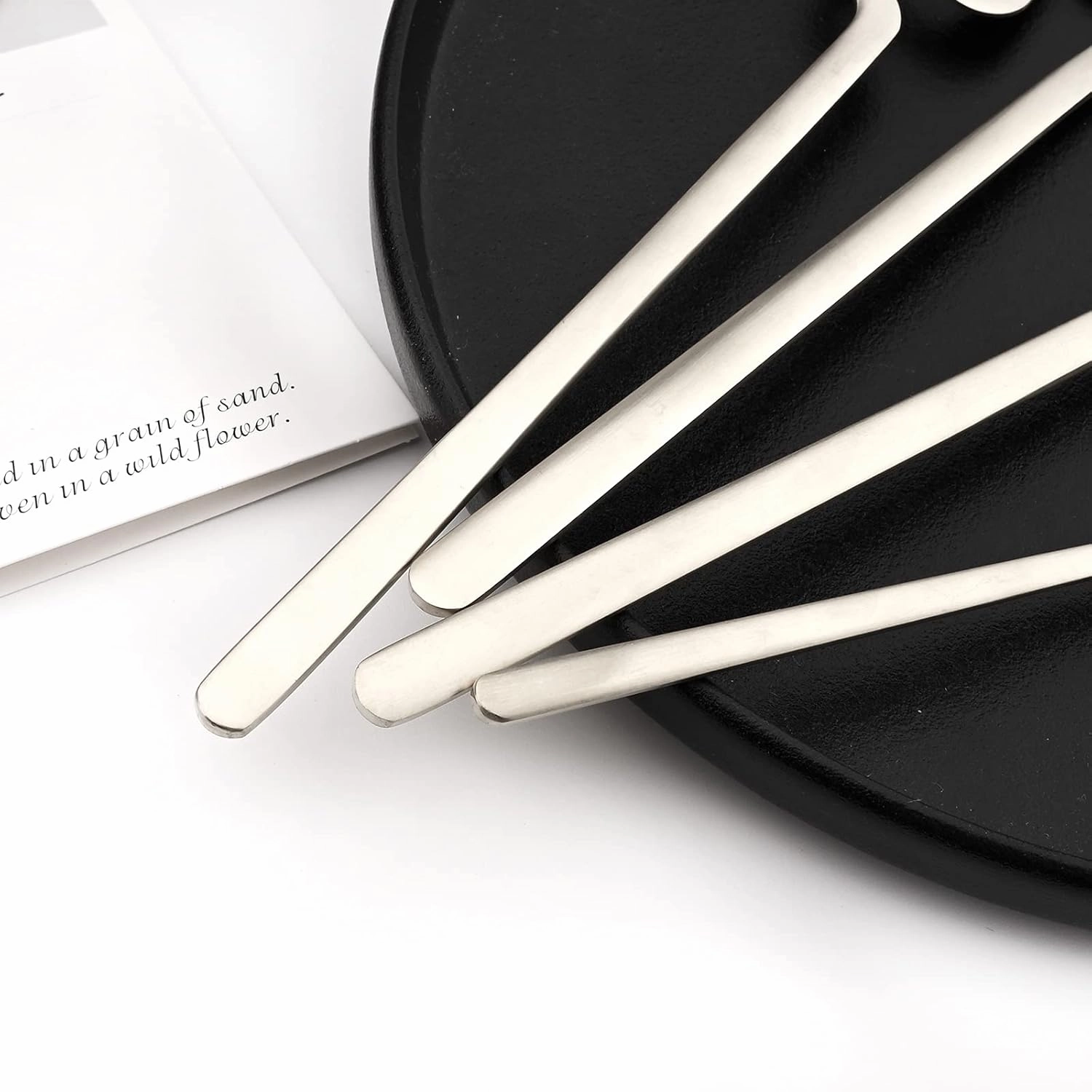 24piece Silver 304 Stainless Steel Silverware, Hangable & Unique Creation Dessert Tableware Kitchen Utensils Dinner Butter Knife Set Service For 6, Satin Finish