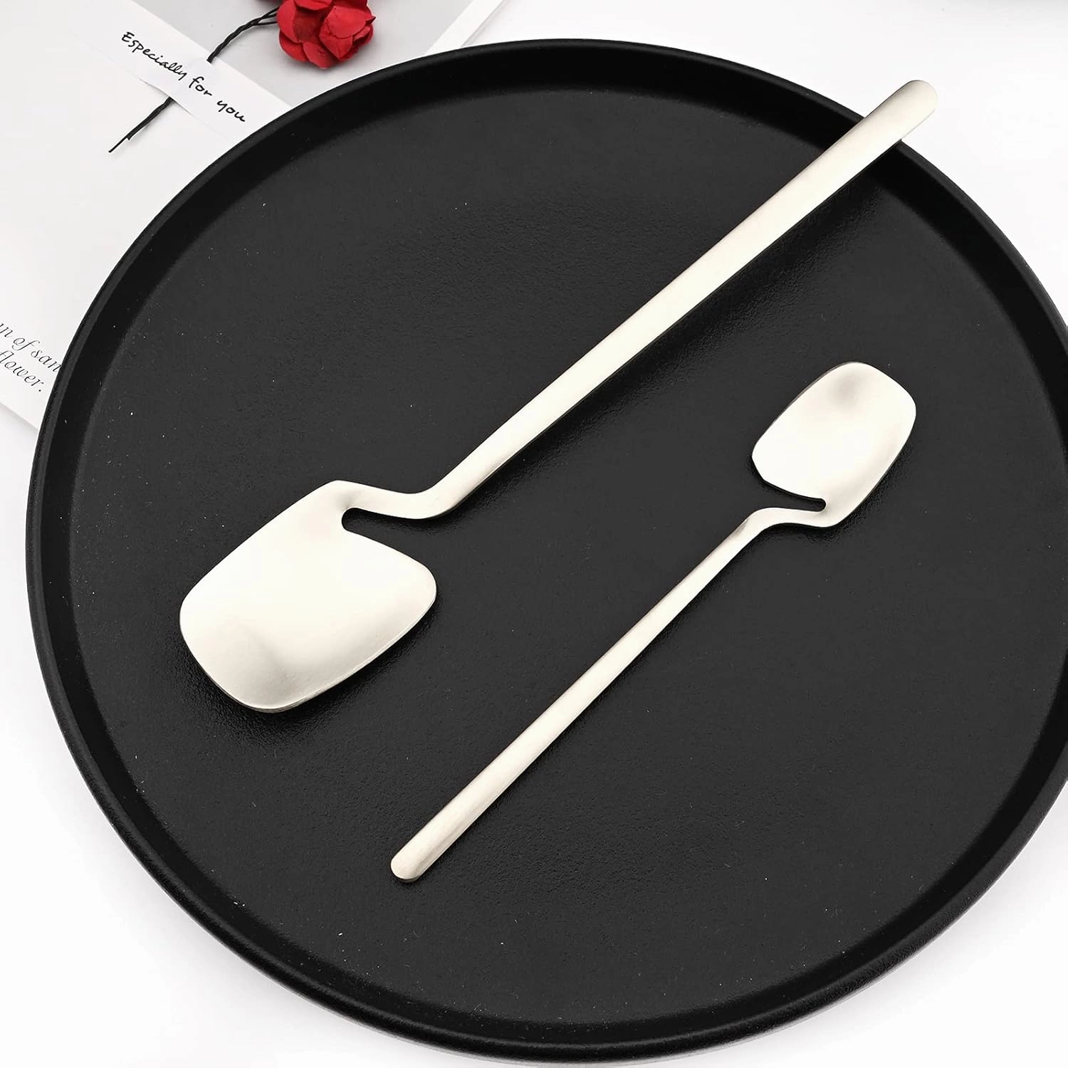 24piece Silver 304 Stainless Steel Silverware, Hangable & Unique Creation Dessert Tableware Kitchen Utensils Dinner Butter Knife Set Service For 6, Satin Finish