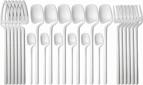 24piece Silver 304 Stainless Steel Silverware, Hangable & Unique Creation Dessert Tableware Kitchen Utensils Dinner Butter Knife Set Service For 6, Satin Finish