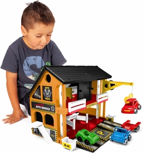 25470 House Car Workshop, Playhouse with 3 Vehicles, Service Area, Lifting Platform and Crane, Approx. 59 x 15 x 39.5 cm in Size, from 3 Years, Ideal as a Gift for Creative Play, Colourful