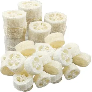 25PCS Natural Loofah Slices, Reusable Natural Loofah Cuts for Cleaner Sponge Scrubber, Facial Soap Holder and DIY Customize Soap Tools with 1 Storage Bag (Diameter 2In, Thick 1In)