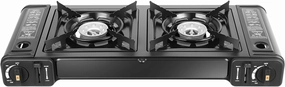 2-Burner Portable Camping Stove, Outdoor Travel Camp Stove with Grill Tray and Storage Case for or Outdoor RV Apartments Traveling Picnic Barbecue Cooking(Black)