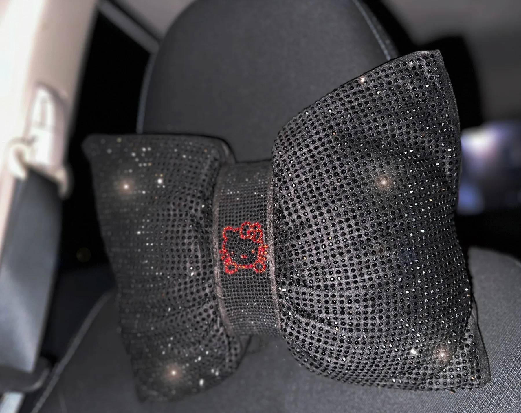 (2pack) Cat Ultra Bling Car Pillow Bowknot Headrest (Black)