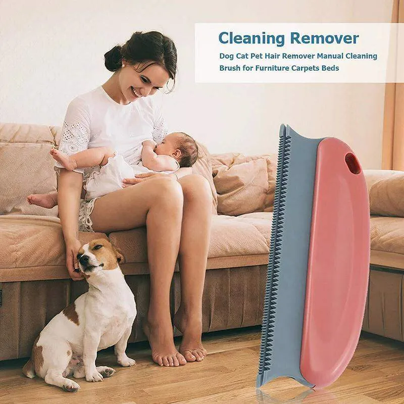 2pcs Pet Hair Remover Cleaning Brush Dark Blue Red