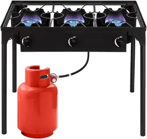 3 Burner Propane Stove, 225,000BTU Outdoor Gas Stove with 0-20 PSI Adjustable Regulator and 4ft Hose, Propane Burners for Outdoor Cooking Patio Backyard Camping with Detachable Stand Legs