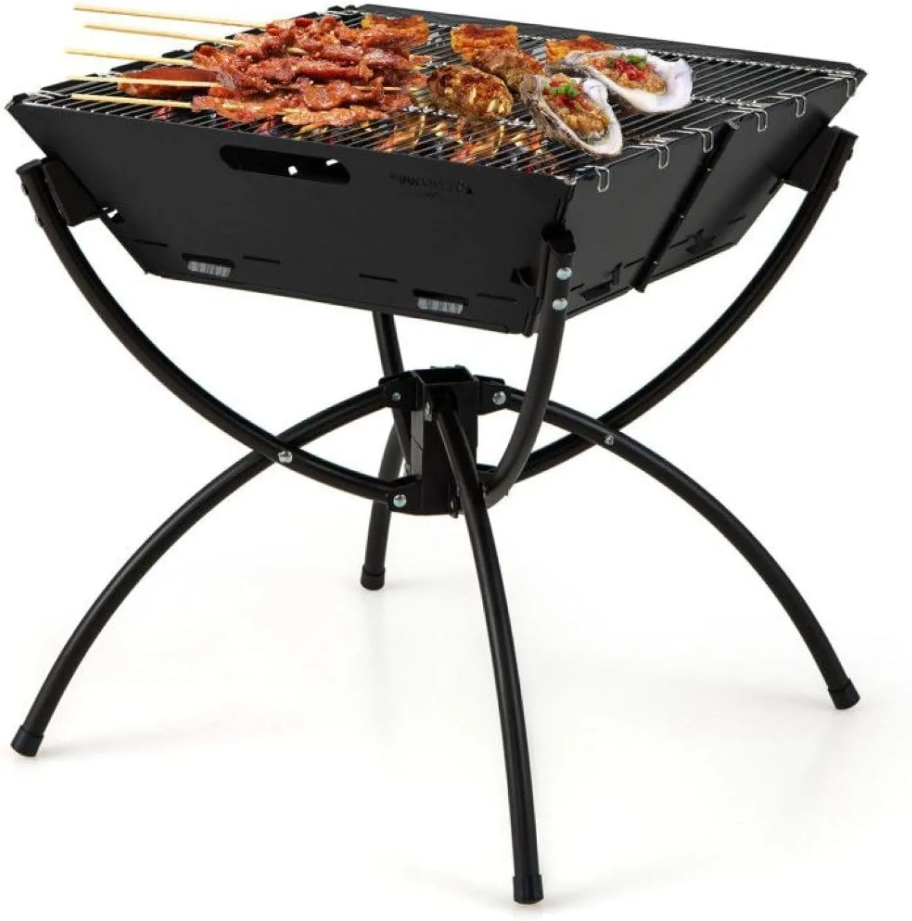 3 in 1 Camping Campfire Grill with Stainless Steel Grills Carrying Bag & Gloves, Portable BBQ Grill Camp Stove for Outdoor Cooking （304 Stainless Steel）Black