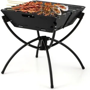 3 in 1 Camping Campfire Grill with Stainless Steel Grills Carrying Bag & Gloves, Portable BBQ Grill Camp Stove for Outdoor Cooking （304 Stainless Steel）Black