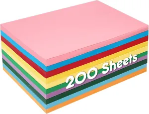 3 otters 200 Sheets Construction Paper, Colored Cardstock Bulk 10 Assorted Colors, Card Stock Paper for Kids Teacher, School Supplies Classroom Must Have,180GSM
