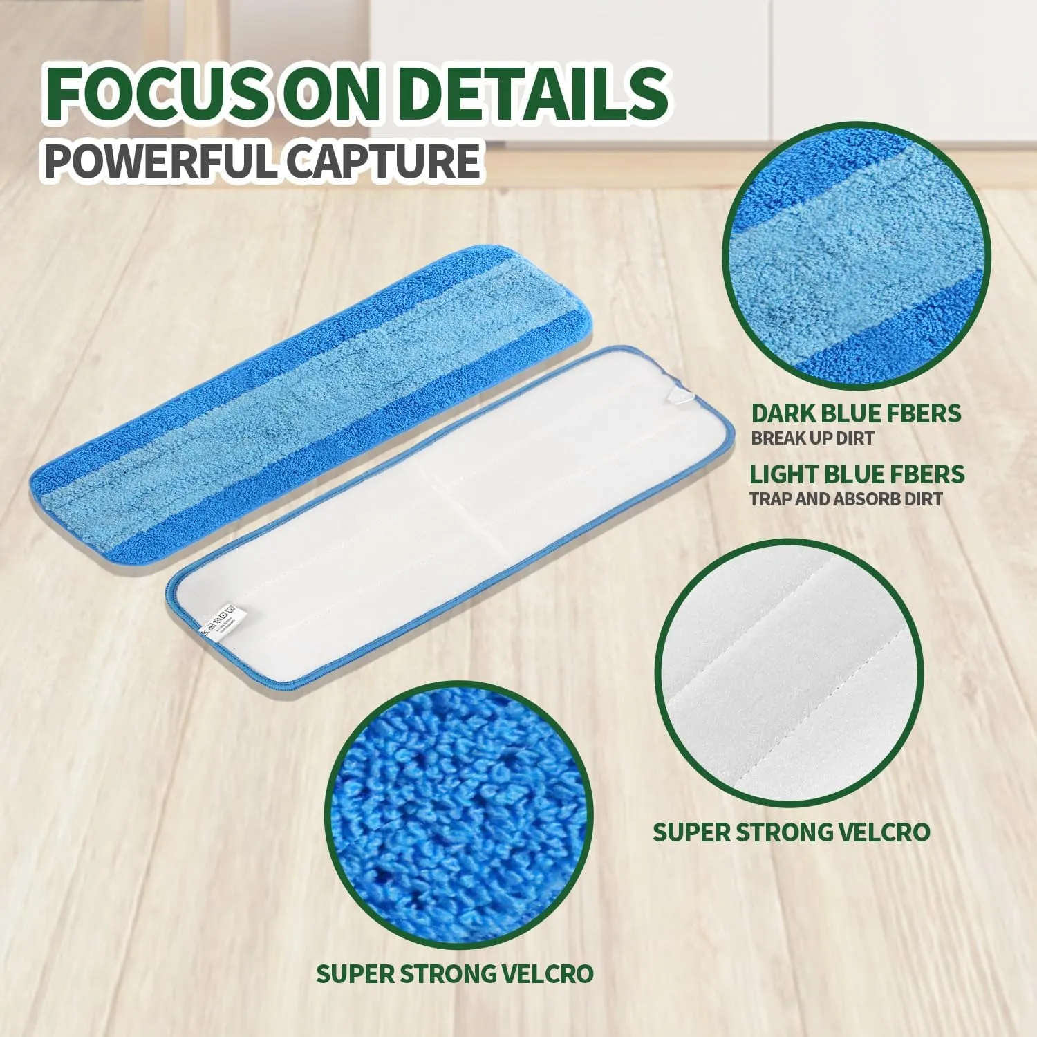 3 Pack Microfiber Cleaning Pads for Bona Mop, Hardwood & Hard Surface Floors Replacement Cleaning Mop Pads, Reusable Microfiber Mop Pads for 18 Inch Mop, Over 500 Machine Washes