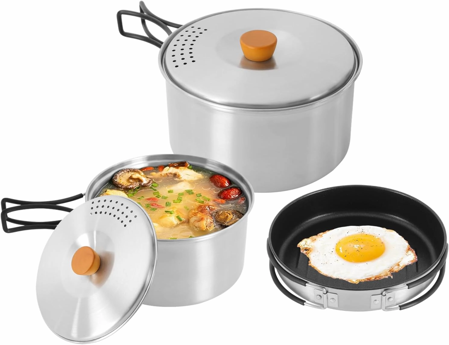 304 stainless steel outdoor camping pot, suitable for 2-3 people,backyard picnic