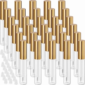 30 Plastic PET Lip Gloss Tubes 10ML Balm Container Clear Stopper Multi Color Lot (Gold)