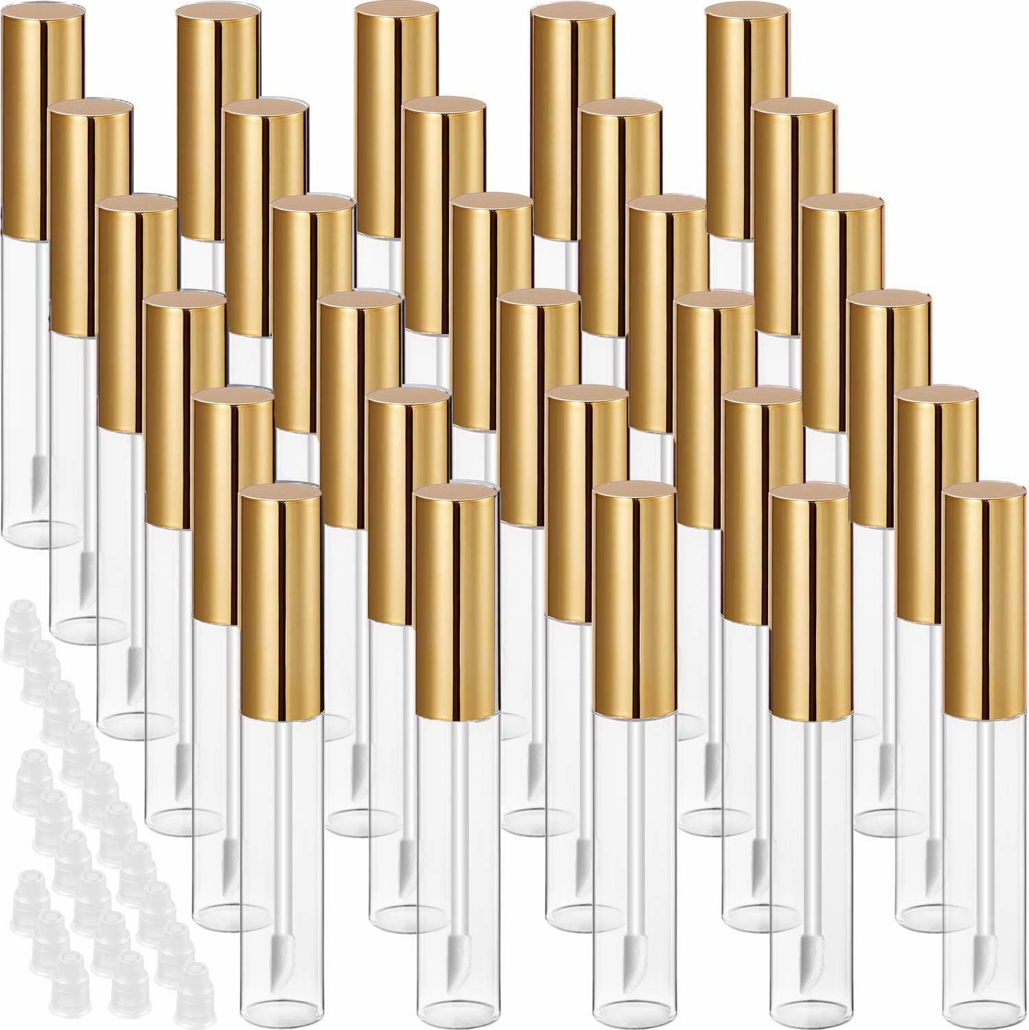 30 Plastic PET Lip Gloss Tubes 10ML Balm Container Clear Stopper Multi Color Lot (Gold)