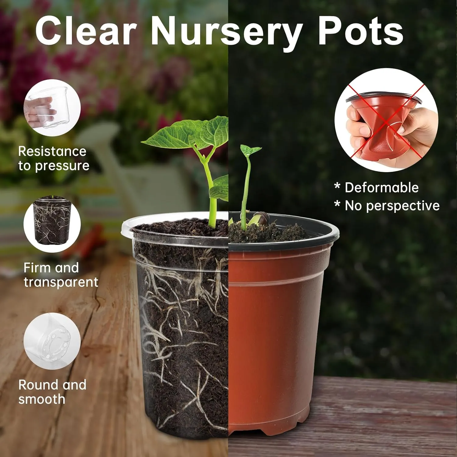 36 Packs 6.5/5/4/3.5 Inch Reinforced Clear Nursery Pots with Drainage Hole, Variety Pack High Transparency Plastic Seedling Plant Pot with 20 Labels