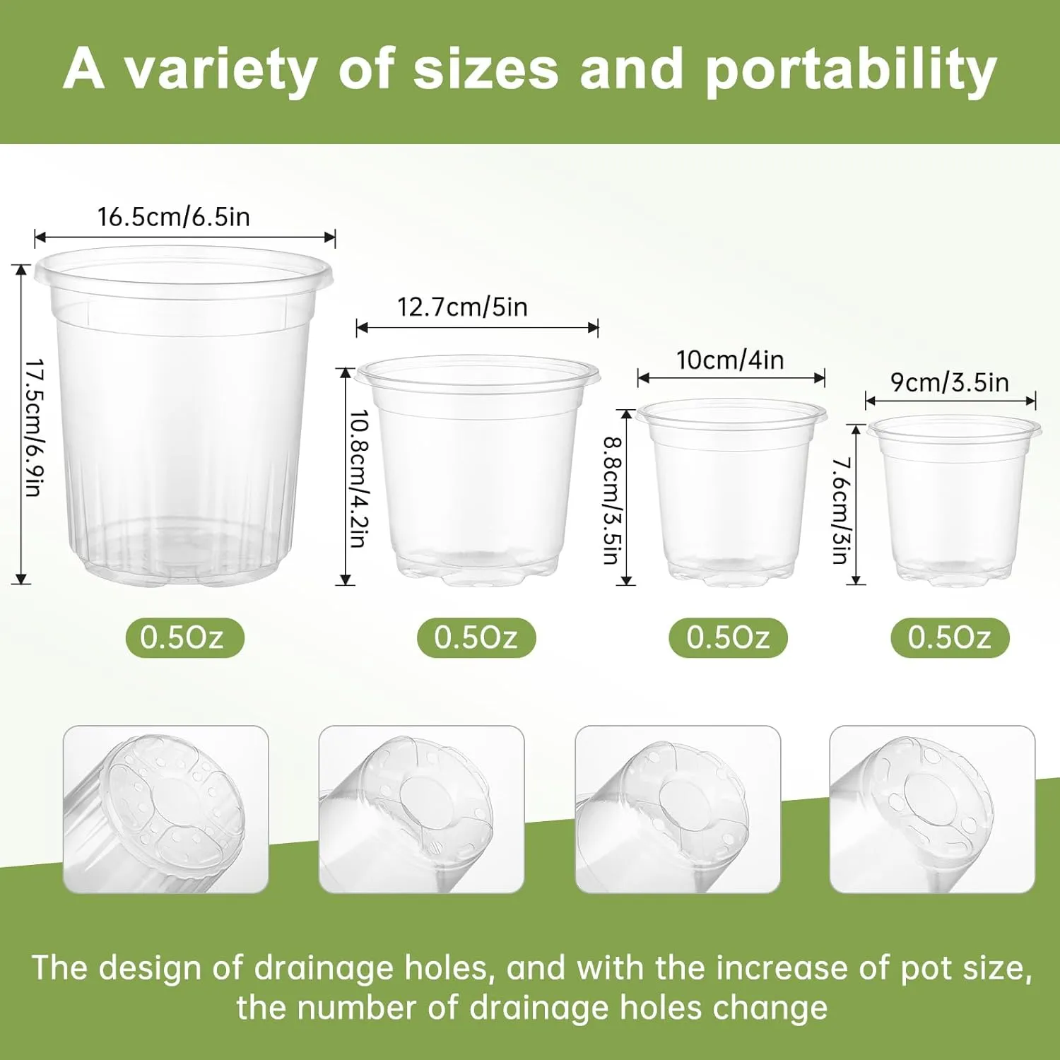 36 Packs 6.5/5/4/3.5 Inch Reinforced Clear Nursery Pots with Drainage Hole, Variety Pack High Transparency Plastic Seedling Plant Pot with 20 Labels