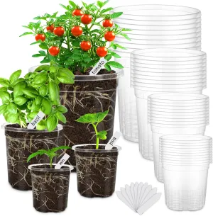 36 Packs 6.5/5/4/3.5 Inch Reinforced Clear Nursery Pots with Drainage Hole, Variety Pack High Transparency Plastic Seedling Plant Pot with 20 Labels