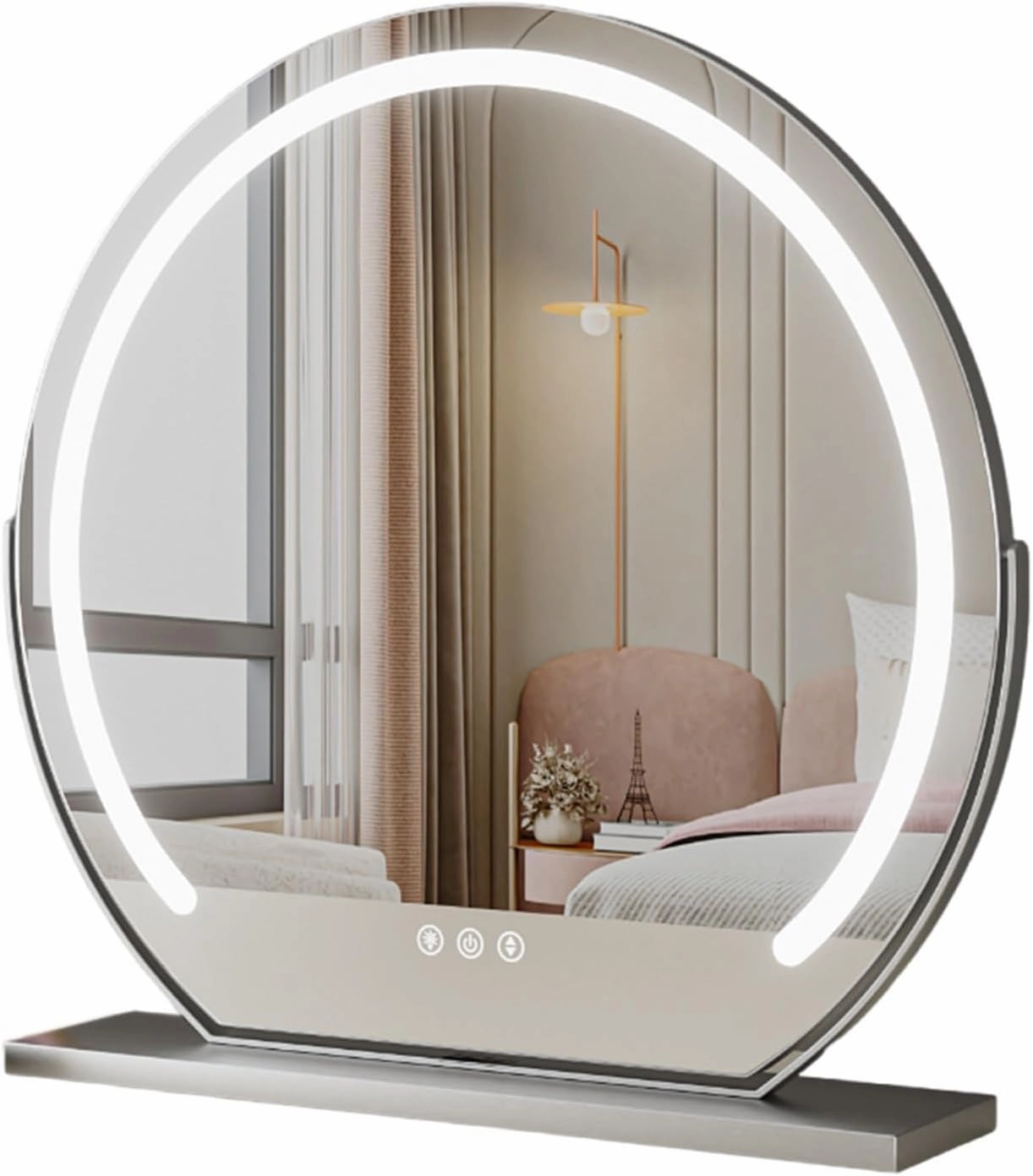 3 Colors Brightness Adjustable Makeup Mirror with Lights, Smart Touch Sensitive Makeup Vanity Mirror, 360°Rotation Vanity Mirror(Silver,60cm/23.6in)