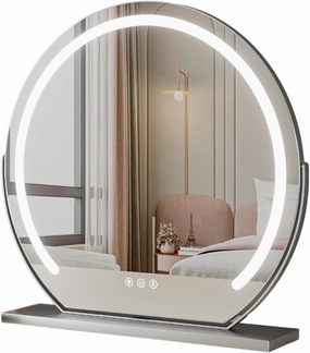 3 Colors Brightness Adjustable Makeup Mirror with Lights, Smart Touch Sensitive Makeup Vanity Mirror, 360°Rotation Vanity Mirror(Silver,60cm/23.6in)
