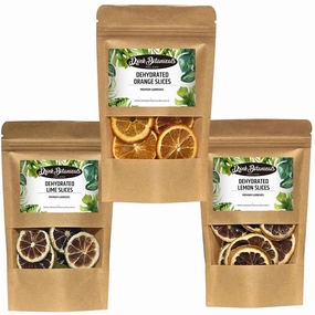 3-Pack Dehydrated Orange, Lemon, Lime Slices | 4.5 OZ | Approx 50  Slices In Total | 100% Natural | For Cocktails, Wreath Making, Tea, Cakes, Decoration | Dried Orange For Cocktails | Drink Botanicals