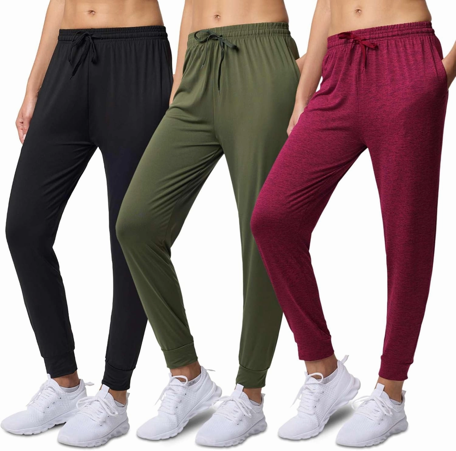 3 Pack: Women's Ultra-Soft Silky Dry Fit Lounge Joggers Lightweight Dry-Fit Pants with Pockets (Available in Plus)