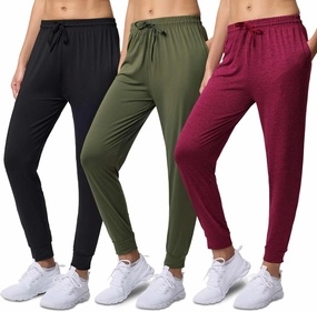 3 Pack: Women's Ultra-Soft Silky Dry Fit Lounge Joggers Lightweight Dry-Fit Pants with Pockets (Available in Plus)