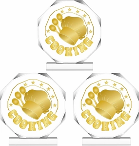 3 Pcs Cooking Trophies for Awards Chef Trophy with Base Acrylic Gold Chili Cook Off Place Medals 4.72" Cooking Competition Trophy for Chefs