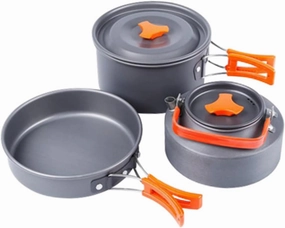 3-Piece Camping Pot Set Outdoor Cooking Set Aluminum Alloy Cooker Kettle for 2-3 Person