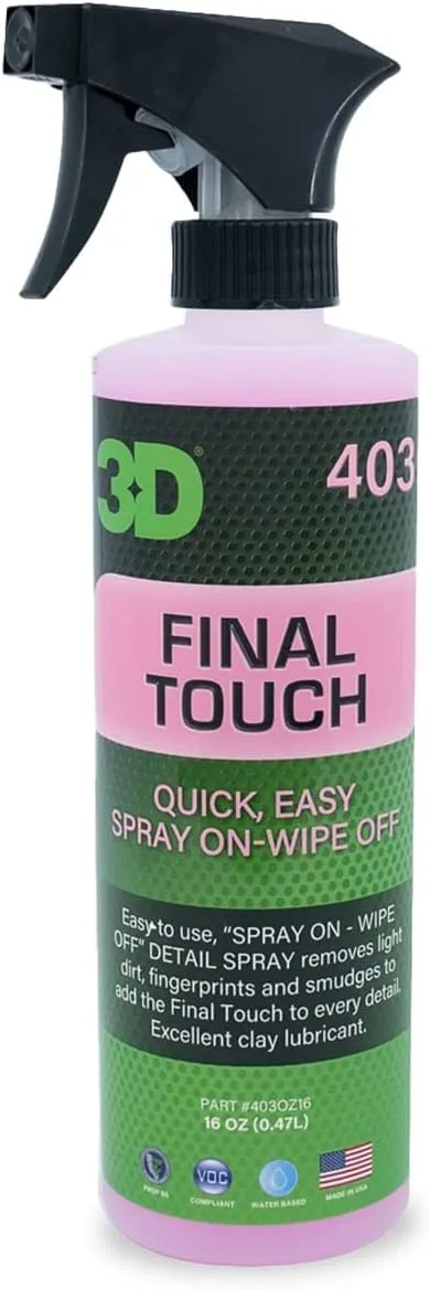 3D Final Touch Quick Detail Spray - Easy Spray On, Wipe Off Showroom Shine 16oz.