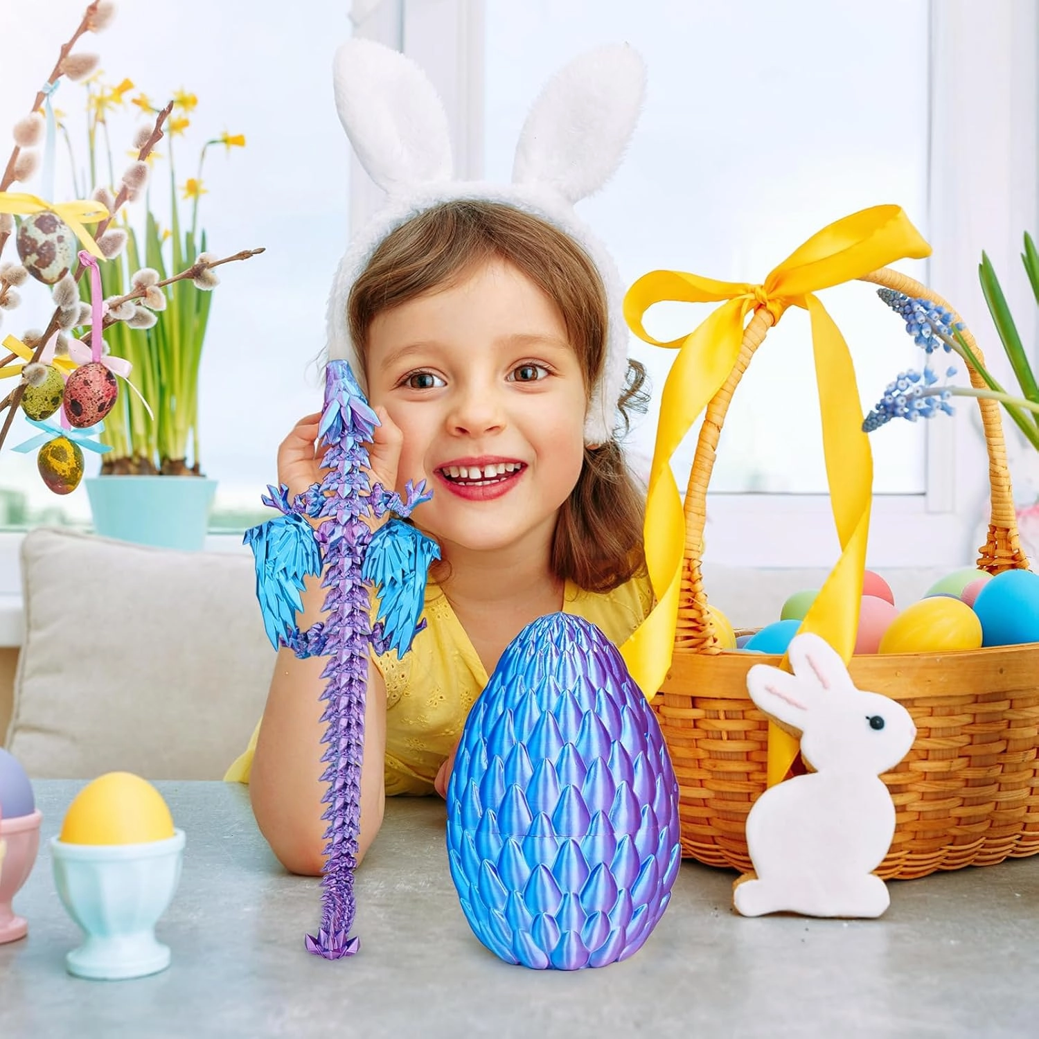 3D Printed Flying Dragon Egg with Articulated Dragon Inside–Toys&Gifts for Kids,Home Decor,Creative Ornaments,Birthday,Easter (Mysterious Purple)