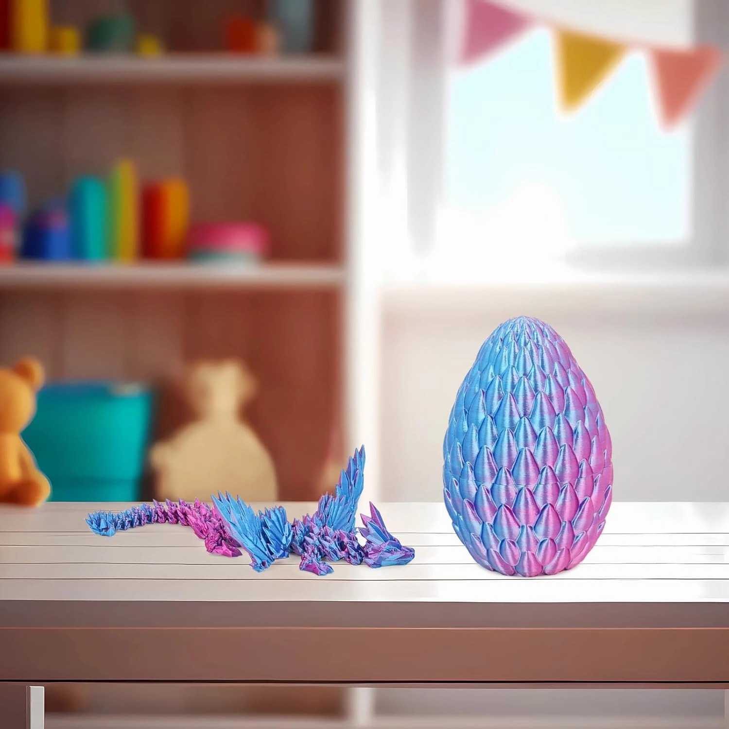 3D Printed Flying Dragon Egg with Articulated Dragon Inside–Toys&Gifts for Kids,Home Decor,Creative Ornaments,Birthday,Easter (Mysterious Purple)