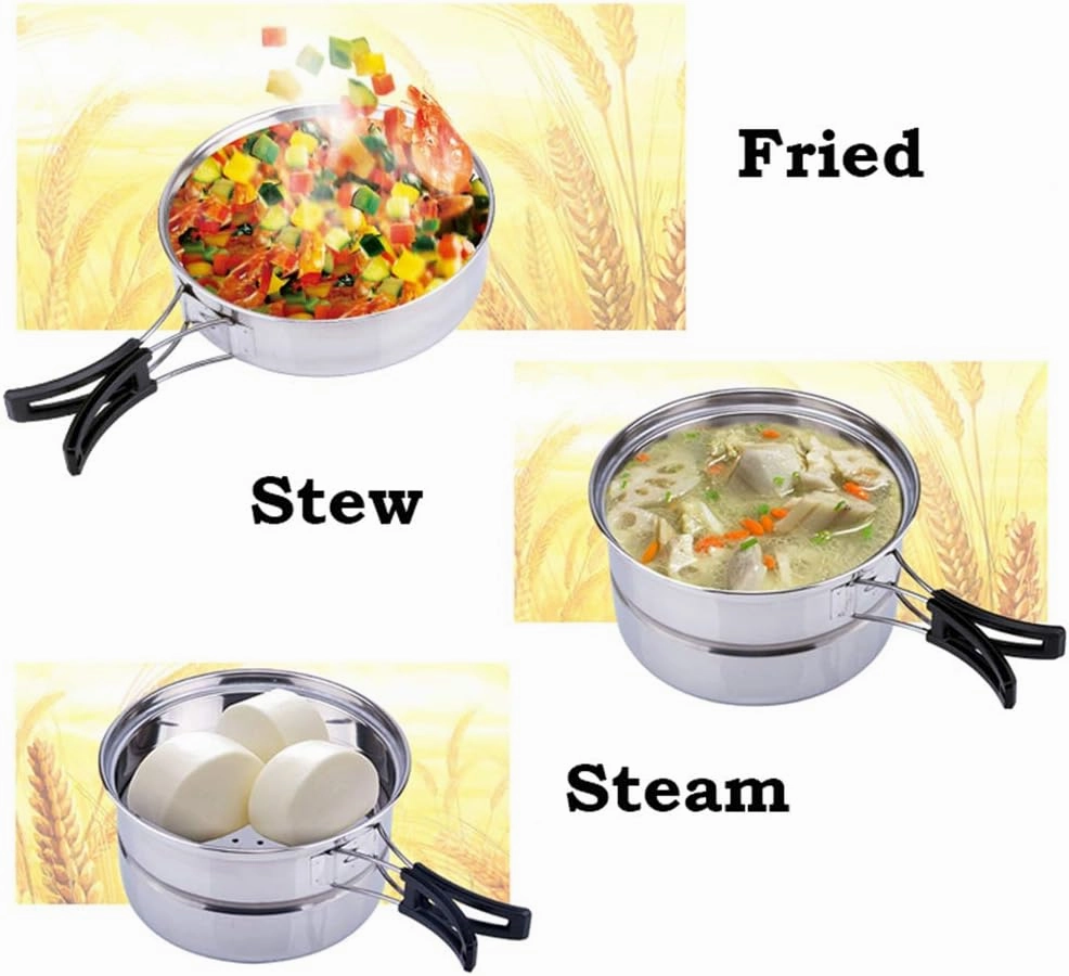 3pcs Camping Cookware Set, Includes Frying Pan, Pot with Lid, Plate, Non-Stick Lightweight Stainless Steel Pot Pan Set For Camping, Backpacking, Tailgating, RVs,Outdoor Cooking and Picnic