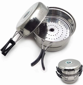 3pcs Camping Cookware Set, Includes Frying Pan, Pot with Lid, Plate, Non-Stick Lightweight Stainless Steel Pot Pan Set For Camping, Backpacking, Tailgating, RVs,Outdoor Cooking and Picnic