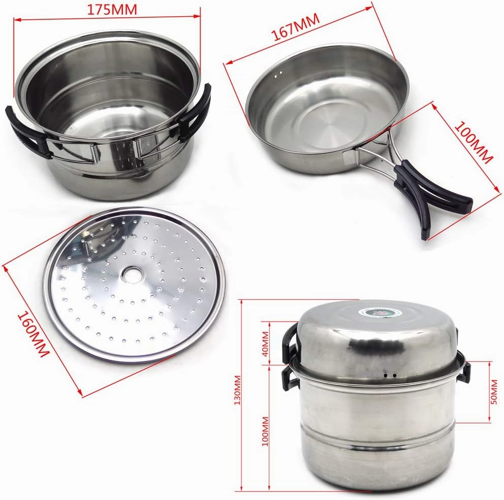 3pcs Camping Cookware Set, Includes Frying Pan, Pot with Lid, Plate, Non-Stick Lightweight Stainless Steel Pot Pan Set For Camping, Backpacking, Tailgating, RVs,Outdoor Cooking and Picnic