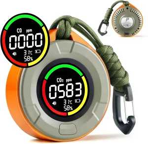 4-in-1 Portable Carbon Monoxide and Carbon Dioxide Detector, Upgraded Rechargeable Travel CO & CO2 Monitor 3-Day Standby, Premium Real-Time CO & CO2 Alarm for Air Safety & Quality (Orange)