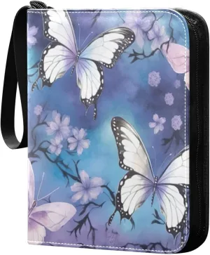 4 Pocket Card Binder with 50 Removable Sleeves Butterflies Floral Painted Trading Card Binder Collector Card Album for 400 Game Sports Cards