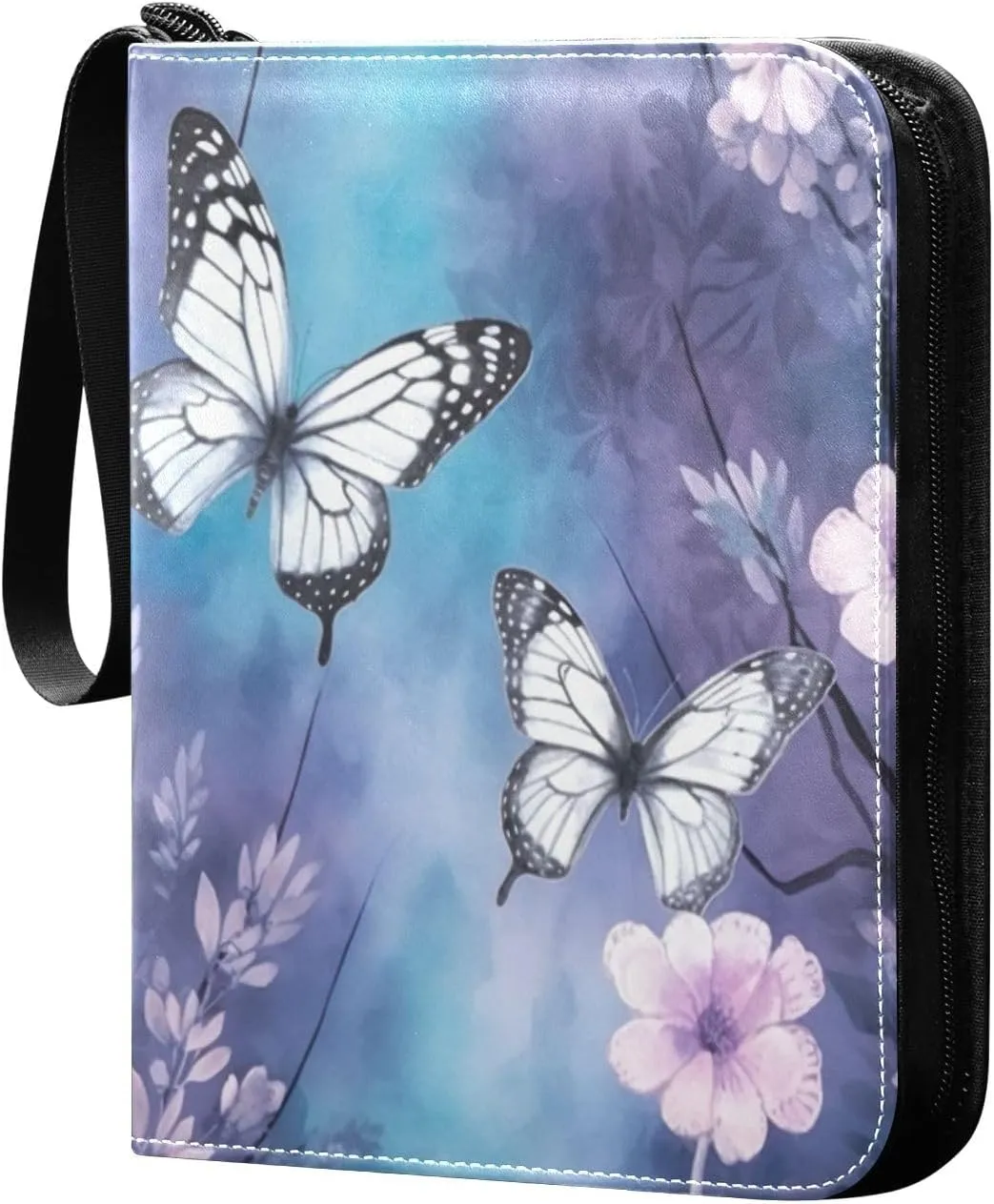 4 Pocket Card Binder with 50 Removable Sleeves Butterflies Floral Painted Trading Card Binder Collector Card Album for 400 Game Sports Cards