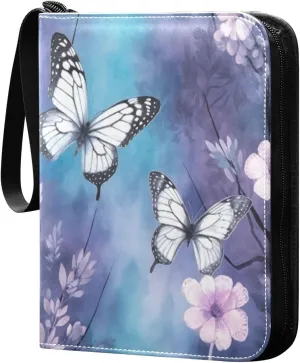 4 Pocket Card Binder with 50 Removable Sleeves Butterflies Floral Painted Trading Card Binder Collector Card Album for 400 Game Sports Cards